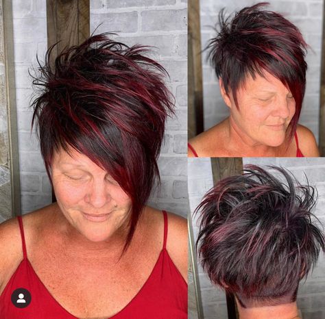 Short Red Hair Pixie Undercut, Haircut Back View, Haircut Back, Haircolor Ideas, Haircut Curly Hair, Women Undercut, Rocker Hair, Colorful Hairstyles, Short Hair Highlights