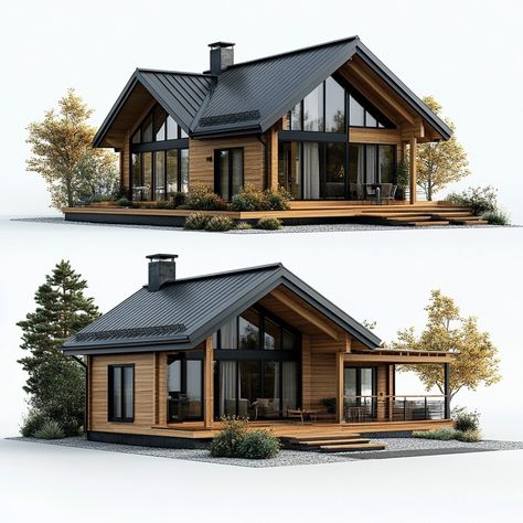 IONVISUALS: 3D VISUALIZATION AND DESIGN (@ionrender) • Фото и видео в Instagram Wood Cottage House, Modern Rustic House, Scandinavian House Design, Chalet House, Timber Frame Porch, Small House Design Architecture, Farmhouse Architecture, Chalet Design, Modern Small House Design