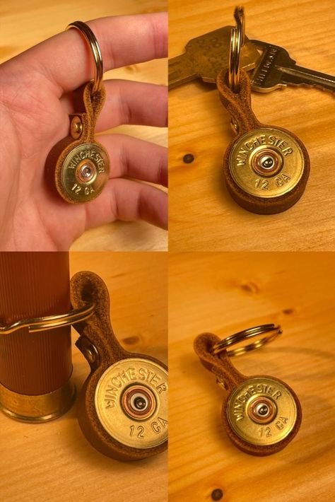 Brass Casings Crafts, Diy Shotgun Shell Crafts, Bullet Shell Crafts, Hunting Keychain, Shotgun Shell Art, Diy Leather Gifts, Shell Casings Crafts, Bullet Shell Jewelry, Winchester Shotgun