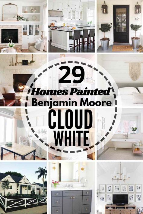 Benjamin Moore Cloud White OC-130: ULTIMATE Review + Pics! Parisian Transitional, Benjamin Moore Historical Colors, Benjamin Moore Navajo White, Warm White Paint, Benjamin Moore Bathroom, Benjamin Moore Cloud White, White Interior Paint, White Exterior Houses, Driven By Decor