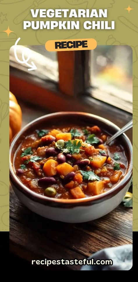 This Vegetarian Pumpkin Chili is a hearty, comforting dish packed with healthy ingredients like sweet potatoes, beans, and pumpkin puree. The combination of warming spices like cumin, cinnamon, and chili powder creates a rich, flavorful base that’s perfect for cozy evenings. It’s naturally vegan, gluten-free, and easy to make—whether you’re looking for a satisfying weeknight dinner or a meal prep option. #VegetarianChili #PumpkinChili #HealthyChili #VeganChili #FallRecipes #ComfortFood Vegetarian Pumpkin Chili, Chili Recipe Healthy, Pumpkin Chili Recipe, Healthy Chili, Vegetarian Chili Recipe, Pumpkin Chili, Vegan Chili, Vegetarian Chili, Comfort Dishes