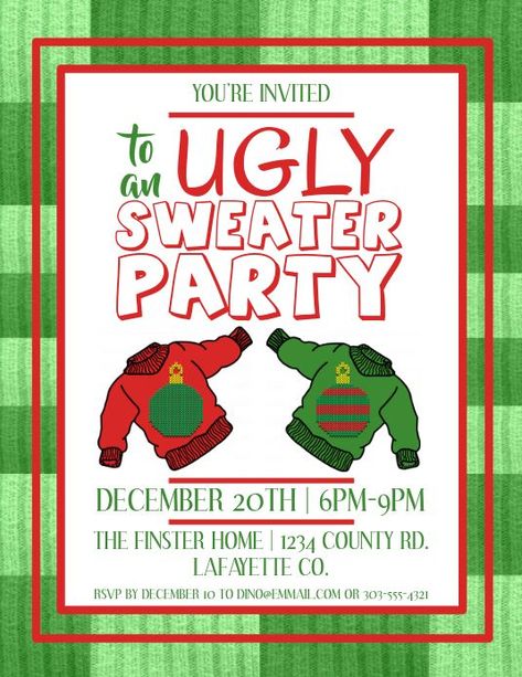 The 4th Ugly Christmas Sweater Party Flyer Template Free Design by Two Package; ugly christmas sweater flyer template, christmas event flyer template, ugly christmas sweater for men, extremely ugly christmas sweaters. Ugly Christmas Sweater Invitations, Ugly Sweater Invitations, Ugly Christmas Sweater Party Invitations, Ugly Sweater Christmas Party, Ugly Sweater Party Invitations, Ugly Sweater Contest, Christmas Party Invitation Template, Ugly Sweater Christmas, Christmas Invitation