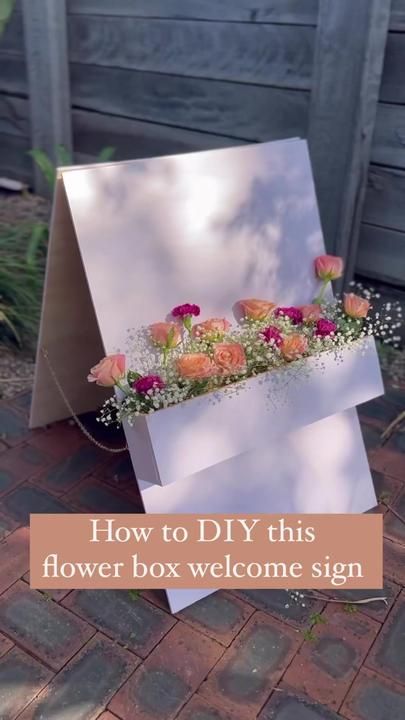 Flower Box Welcome Sign, Wedding Diys, Welcome Flowers, Diy Flower Boxes, Diy Bridal, Bridal Shower Welcome Sign, Future Wedding Plans, Bridal Shower Signs, Wedding Welcome Sign