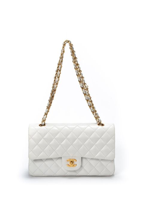 Chanel bag, WHITE.  More fashion, beauty and lifestyle over at www.breakfastwithaudrey.com.au Chanel Classic Flap Bag White, Channel White Bag, Bags With White Background, Off White Handbag, Chanel Flap Bag White, Chanel White Bag, Gold Chanel Bag, Chanel Classic Bag, White Chanel Bag