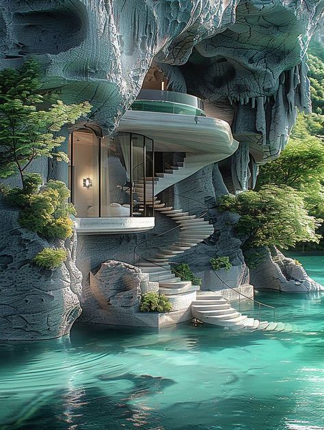 Weird Houses Unusual Homes, Extraordinary Houses, Cave Bedroom, Dream Backyard Pool, Exotic Homes, Million Dollar House, House Plans Mansion, Beautiful Beach Pictures, Luxury Modern Homes