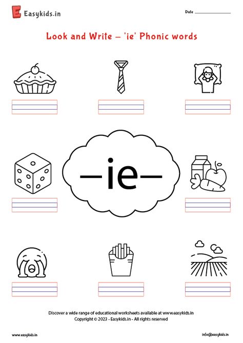 Ie Words Phonics, Gh Words, Phonics Learning, Digraphs Worksheets, Nursery Worksheets, Words Worksheet, Phonics Worksheets Free, English Worksheets For Kindergarten, Long Vowel