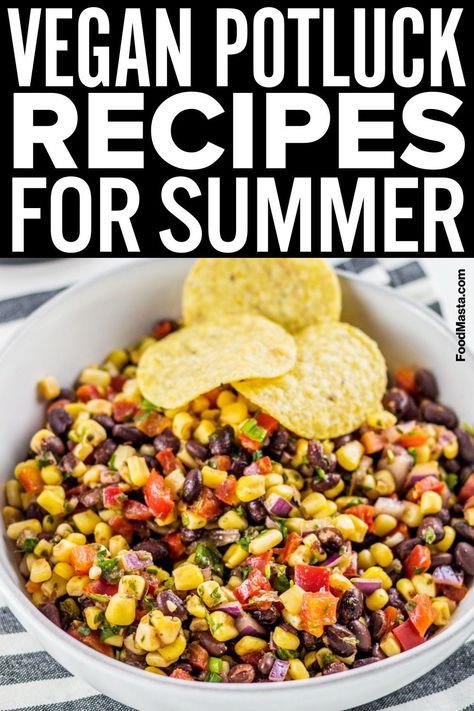 Keep your summer parties stress-free by contributing one of these 18 easy yet irresistible vegan potluck ideas. From make-ahead sides and no-cook appetizers to simple plant-based mains and sweet treats, these fun recipes let you socialize instead of slave away in the kitchen. Bring one along to your next warm weather get-together! Potluck Dairy Free, Vegan Breakfast Salad Ideas, Easy Quick Potluck Dishes, Plant Based Potluck Recipes, Meatless Potluck Recipes, Vegan Gluten Free Potluck, Last Minute Potluck Ideas No Cook, Easy Vegetarian Potluck Recipes, Potluck Dishes Vegetarian