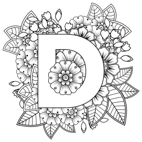 Letter d with mehndi flower decorative o... | Premium Vector #Freepik #vector #logo #flower #vintage #floral Teknik Quilling, Letter A Coloring Pages, Mehndi Flower, Art Books For Kids, Doodle Art Letters, Printable Flower Coloring Pages, Coloring Letters, Logo Flower, Construction Paper Crafts