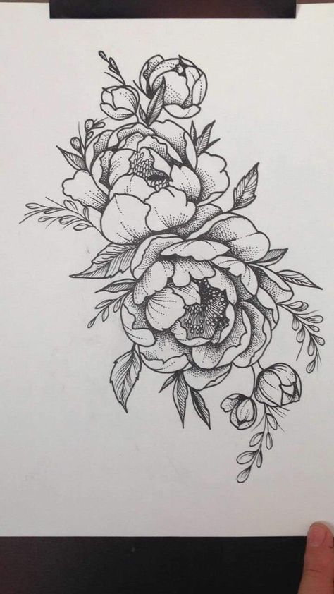 Dot Flower Tattoo, Peony Drawing Tattoo, Peony Flower Tattoos, Peony Tattoo, Flower Tattoo Drawings, Peonies Tattoo, Floral Tattoo Design, Flower Tattoo Designs, Thigh Tattoo