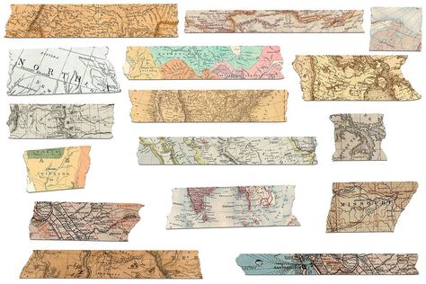 Old Maps Washi Tape Clipart Cute Clip Art Pack Frame Label 1BA Tape Clipart, Map Pattern, Digital Texture, Paper Background Texture, Texture Images, Old Maps, Collage Design, Bullet Journal Doodles, Journal Doodles