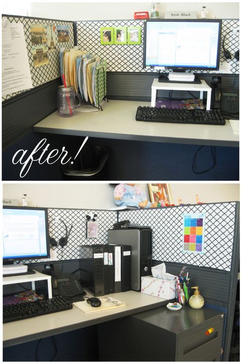 cube after Cozy Office Desk, Cubicle Makeover Ideas, Office Cubical Decor, Office Desk Decor For Work Cubicle, Office Cubicle Decorating Ideas, Office Desk Decor For Work, Decorate Cubicle At Work, Cute Cubicle, Work Cubicle Decor