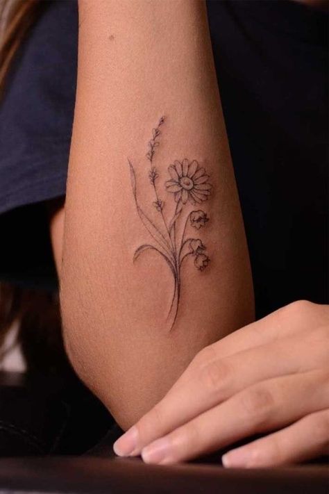 125+ Lily Of the Valley Tattoo Ideas In 2021 – Meanings, Designs, And More Lavender And Daisy, Aster Tattoo, Aster Flower Tattoos, Lily Of The Valley Tattoo, Valley Tattoo, Lily Flower Tattoos, Daffodil Tattoo, Lavender Tattoo, Bouquet Tattoo