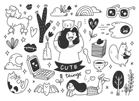 Doodle Line Art, Lsd Art, Doodle Pages, Doodle Art Journals, Quirky Illustration, Design Stickers, Doodle Fonts, Pic Nic, Printable Illustrations