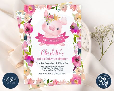 Pig Baby Shower, Kids Birthday Invitation, Animal Baby Shower Invitations, Birthday Invites, Christmas Baby Shower, Pig Birthday, Baby Pigs, Birthday Invitation Template, Invitation Baby Shower