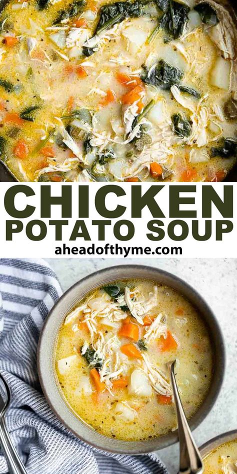 Chicken Potato Soup Chicken Kale Potato Recipes, Whole 30 Chicken Potato Soup, Chicken Potatoes Soup Recipes, Lemon Chicken Potato Soup, Chicken Broth Stew Recipes, Chicken Potato Kale Soup, Chicken Vegetable Potato Soup, Potatoe Chicken Soup Recipe, Chicken Soup Recipes With Potatoes