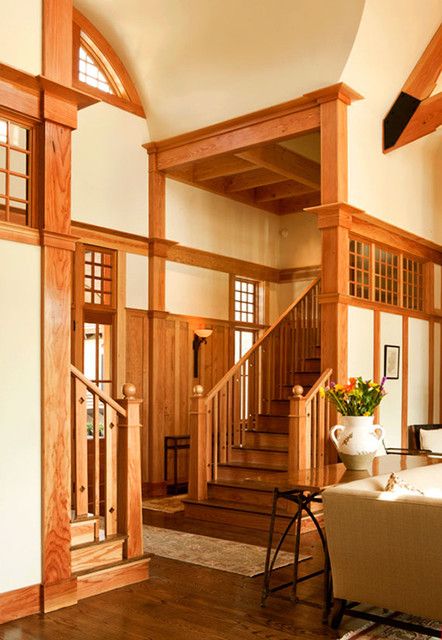 So Your Style Is: Arts and Crafts Arts And Crafts Homes Interior, Craftsman Staircase, Arts And Crafts Interiors, Traditional Staircase, Craftsman Interior, Arts And Crafts Furniture, Stair Case, Arts And Crafts House, Craftsman Style Homes