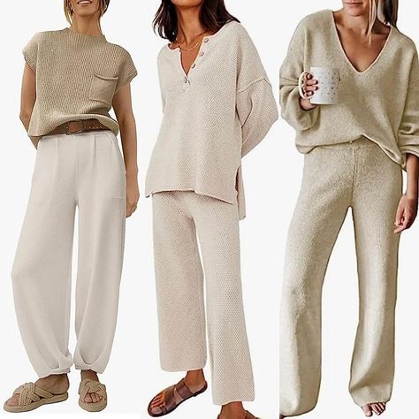 Knit Set Outfit Women, Knit Set Outfit, Airport Clothes, Athleisure Sets, Knit Matching Set, Winter Lounge Wear, Lounge Sets For Women, Sweater Sets Womens, Shorts Pattern Free