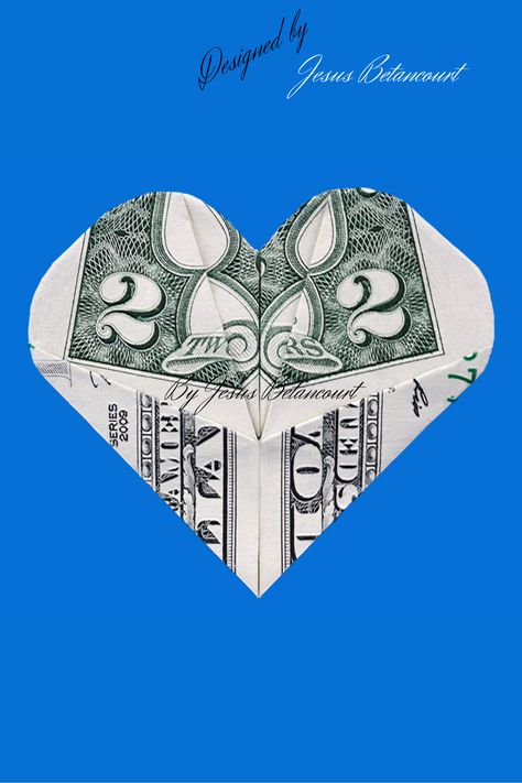 Wedding Money Origami, Fold A Dollar Into A Heart, Money Heart Origami How To Make, Folding Dollars Into Shapes Easy, Folding Money Into A Heart, How To Fold A Dollar Bill Into A Heart, How To Fold Money Into A Heart, How To Make A Heart Out Of A Dollar Bill, Folding Dollar Bills