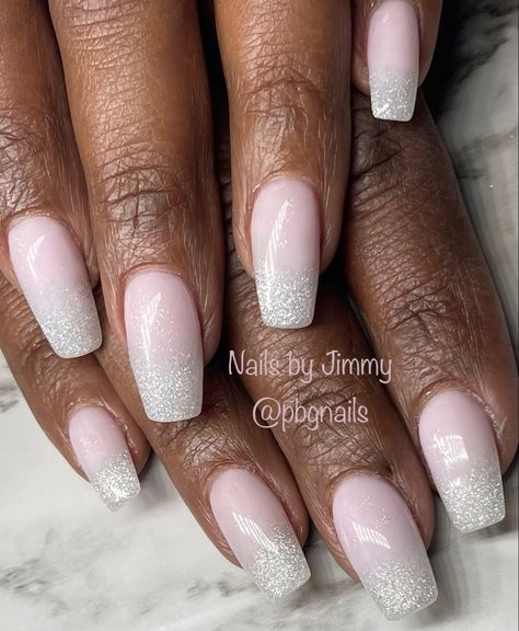 Sparkle Ombre Nails Almond, Sparkle Ombre Nails, Sparkly Ombre Nails, Ombre French Manicure, French Tip Dip, Ombre French Tips, Glitter Gradient Nails, Sparkle Nail Polish, August Nails