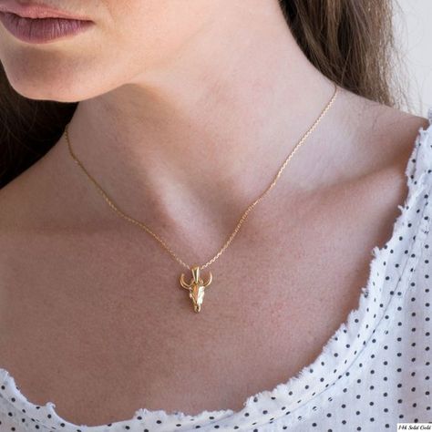 Bull Pendant, Bull Necklace, Seahorse Necklace, Simple Silver Jewelry, German Silver Jewelry, Gold Heart Necklace, Necklace Charm, Solid Gold Jewelry, Necklace Dainty