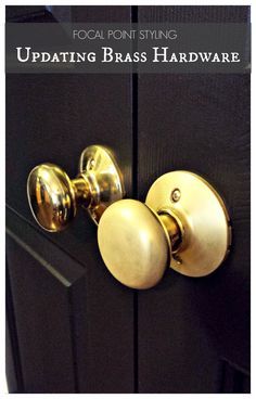 K, you should try this! Just sand the knob to get the shiny off for a matte gold. Read the article. FOCAL POINT STYLING: Painting Interior Doors Black & Updating Brass Hardware How To Paint Interior Doors, Interior Doors Black, Paint Doors Black, Painting Interior Doors Black, Paint Door, Painted Interior Doors, Black Interior Doors, Brass Door Knobs, Painted Door