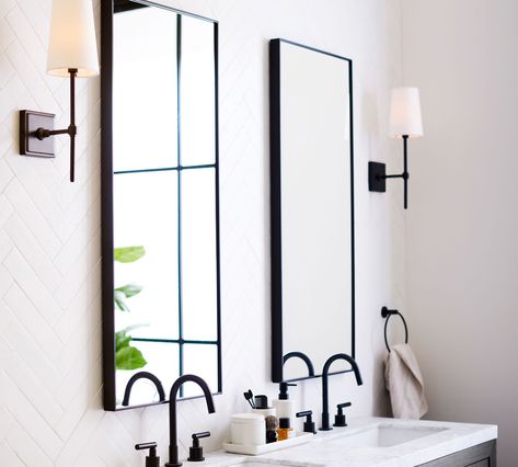 Slim Mirrors On Wall, Narrow Vanity Mirror, Matte Black Vanity Mirror, Tall Mirror In Bathroom, Tall Bathroom Mirrors Double Sinks, Tall Mirrors In Bathroom, Tall Bathroom Vanity Mirror, Tall Mirror Bathroom, Triple Bathroom Mirror