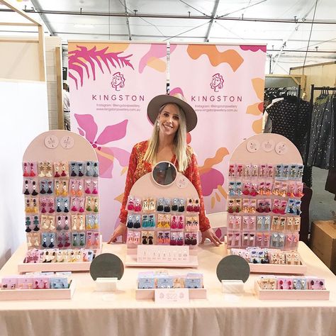 Jemima on Instagram: “We’re here Brisbane!!! Friday, Saturday and Sunday at @finders_keepers stall H18 come say hi 👋 . . . #thefinderskeepers…” Jewelry Display Booth, Craft Fair Booth Display, Jewelry Shop Display, Stall Display, Jewelry Booth, Craft Market Display, Craft Show Booth, Vendor Displays, Craft Fairs Booth