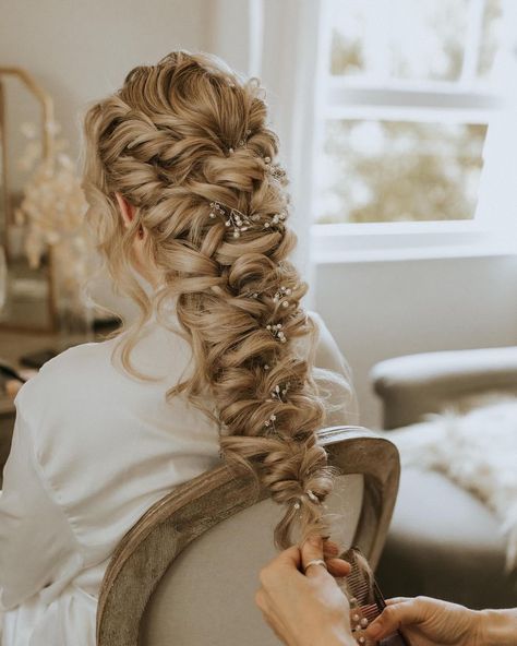 Bridal Hairstyles With Braids, Wedding Hairstyles And Makeup, Bridal Braids, Wedding Braids, Wedding Hairstyles Bride, Boho Wedding Hair, Long Hair Wedding Styles, Braided Hairstyles For Wedding, Hairdo For Long Hair