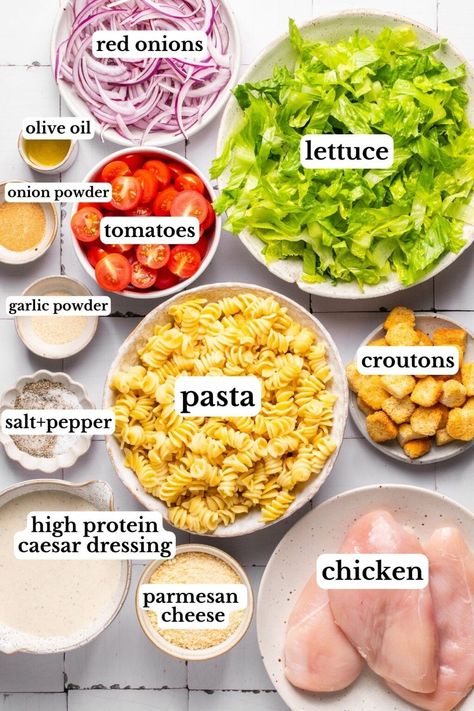 Easy Chicken Caesar Pasta Salad Recipe | Healthy Little Peach Chicken Ceaser Pasta Salads, Caesar Dressing Chicken, Caesar Salad Pasta, Chicken Ceaser, Healthy Little Peach, Chicken Caesar Pasta, Healthy Pasta Salad Recipes, Caesar Pasta Salad, Caesar Pasta