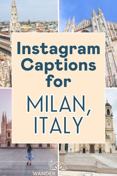 four pictures of Milan, Italy with a text overlay that says "Instagram Captions for Milan, Italy" Milan Instagram, Milan Italy Travel, Italy Quotes, Milan Duomo, Risotto Alla Milanese, Milan Travel, Milan City, Autumn Instagram, Italy Milan