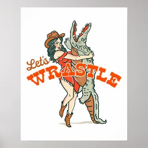 Vintage Western Prints, Shirt Ideas Drawing, Sublimation Tshirt Designs, Western Pinup, Retro Western Aesthetic, Vintage Western Art, Mud Wrestling, Alligator Art, Cowgirl Pinup