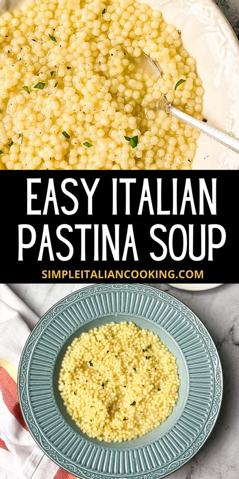 Italian Pastina Recipes, How To Cook Pastina, Easy Soup Recipes When Sick, Homemade Lipton Noodle Soup, Quick Pastina Soup, Simple Pastina Recipes, Pastina Giada, Giada Pastina Soup, Pasting Soup Recipe