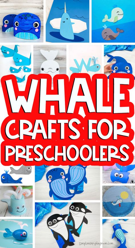 These whale crafts for preschoolers are great to make at home, daycare, or school! They're perfect for ocean unit themes or for summertime! Blue Whale Craft Preschool, Whales Preschool Activities, Ocean Animal Art Preschool, Ocean Craft Kindergarten, Preschool Whale Activities, Preschool Whale Craft, Whale Art Preschool, Whale Crafts For Toddlers, Whale Preschool Activities