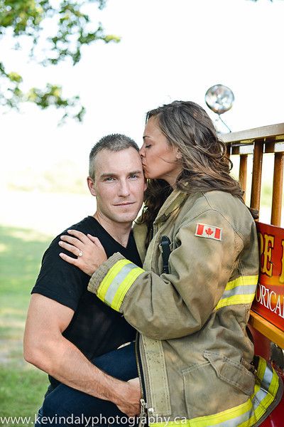 Firefighter engagement @Ashlee Gillette wedding photo? Firefighter Engagement Pictures, Firefighter Couple, Firefighter Engagement, Firefighter Photography, Firefighter Girlfriend, Firefighter Wedding, Firefighter Pictures, Firefighter Love, Wedding Engagement Pictures