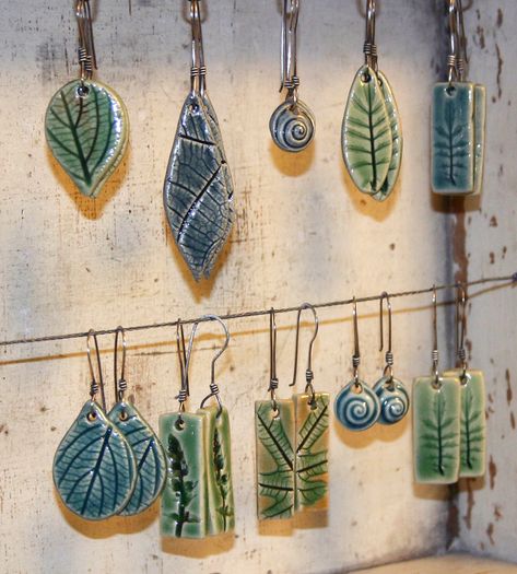 Leaf earrings with sterling wires | Evelyn | Flickr Ceramic Bead Jewelry, Pottery Jewelry, Ceramic Jewellery, Ceramic Earring, Polymer Jewelry, Ceramics Projects, Clay Necklace, Ceramic Pendant, Ceramic Jewelry