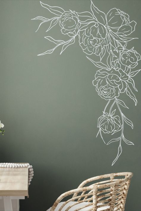 This vinyl wall decal has no clear or colored background. Transfer tape is used to transfer the design to the wall and then removed, leaving only the design on the wall. It is easily removed without damaging interior walls, but it is not reusable. Wild Flower Wall Mural, Wall Sticker Ideas, Accent Wall Paint Colors, Wall Painting Flowers, Modern Stickers, Flower Wall Decal, Geometric Decals, Modern Wall Stickers, Wall Transfers