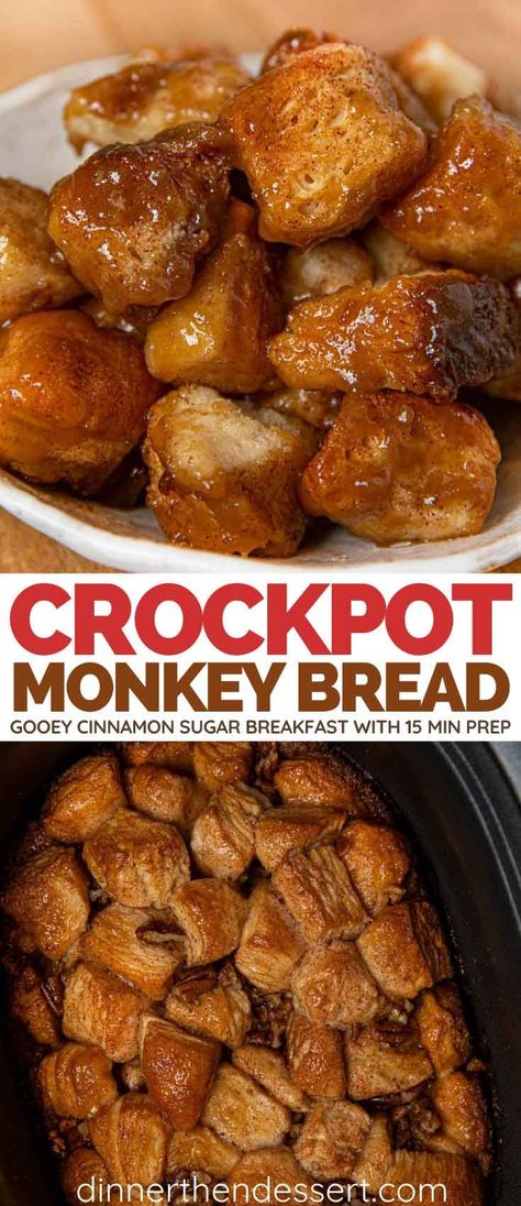 Monkey Bread Crockpot, Crock Pot Monkey Bread, Crockpot Monkey Bread, Monkey Bread Recipe Easy, Crock Pot Bread, Monkey Bread Recipe, Slow Cooker Bread, Dinner Then Dessert, Breakfast Crockpot Recipes