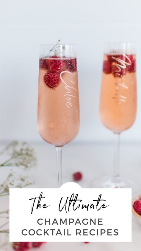 These are the best champagne cocktail recipes! Three simple recipes that you will love! #champagnecocktailrecipes #champagnecocktail #champagne #cocktails Champagne Cocktails Wedding, Champagne Mock Tail, Champagne Signature Drinks, Champagne And Vodka Cocktails, Signature Champagne Cocktail, Brut Champagne Cocktails, Champagne Pitcher Cocktails, Champagne And Tequila Cocktails, Gin And Champagne Cocktail