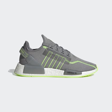 Time isn't slowing down. If anything, it seems to be moving at hyper-speed. And since the adidas NMD_R1 shoes are built on a foundation of speed, it only makes sense that these would be the perfect thing to lace into while you hold the pace of the day. The overlays add a futuristic edge to the streamlined silhouette. Boost cushioning makes every step feel like a good one — which is great since you're not slowing down either. Adidas Nmd R1 V2, Nmd R1 V2, Adidas Ultraboost Dna, Nmd Sneakers, Adidas Originals Nmd R1, Adidas Originals Nmd, Adidas Nmd R1, Shoes Grey, Nmd R1