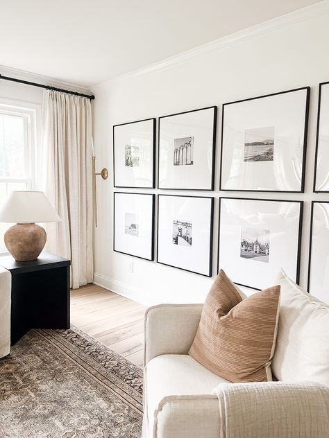 Gallery Wall Black Frames, Transitional Modern Decor, Gallary Wall, Entryway Gallery Wall, Simple Gallery Wall, Travels Photo, Dining Room Gallery Wall, Hallway Gallery Wall, Family Gallery Wall