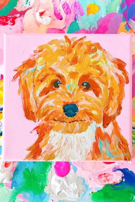 Bright Painting Aesthetic, Pet Paintings Diy, Bright Watercolor Paintings, Trendy Art Paintings, Cute Preppy Paintings, Preppy Art Ideas, Dog Paintings Acrylic Easy, Preppy Painting Ideas, Bright Art Painting