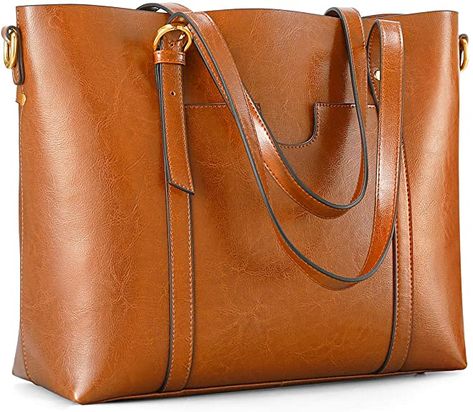 Amazon.com: Kattee Women's Genuine Leather Tote Bag Vintage Large Capacity Satchel Work Purses and Handbags with Ajustable Straps(Orangey Brown): Clothing Work Purse, Genuine Leather Totes, Handbag Organization, Satchel Purse, Bag Vintage, Shoulder Purse, Vintage Handbags, Womens Tote, Leather Satchel