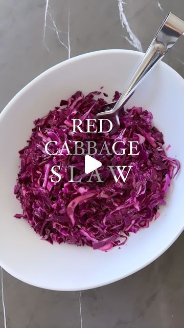 Sivan's Kitchen on Instagram: "No Mayo red cabbage slaw just like one you’ll find  in the falafel stands. This is one of the easiest salads to prepare and i can’t begin to tell you how many times get asked how it’s made.  Five minutes of prep and you’ll be eating this delicious tangy and sweet red cabbage salad packed with nutrients and benefits 💯 

Ingredients:
•1 small to medium red cabbage head 
•1 tbsp. of kosher salt 
•1/3 cup white distilled vinegar 
•1/4 cup grape seed oil, avocado, or any oil of your choice 
•1 tbsp. sugar (you can add or reduce the amount of sugar to your liking) 

1. Wash and remove any bad or ugly outer layers from the cabbage.

2. On a flat surface, cut the cabbage in half.

3. Carefully remove the core using a sharp knife.

4. Chop the cabbage evenly; not too Red Cabbage Recipes Salad, Red Cabbage Salad Recipes, Red Cabbage Slaw Recipes, Sivan's Kitchen, Cooked Red Cabbage, Cook Frozen Salmon, Purple Cabbage Slaw, Red Cabbage Recipes, Red Cabbage Salad