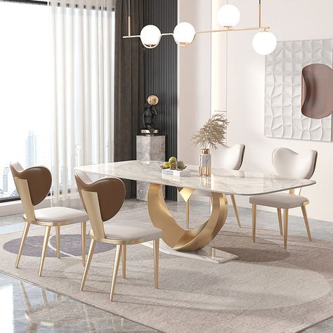 Luxury Dining Table, Beige Chair, Metal Table Top, Stone Dining Table, 7 Piece Dining Set, White Table Top, Adjustable Height Table, Adjustable Table, Luxury Dining