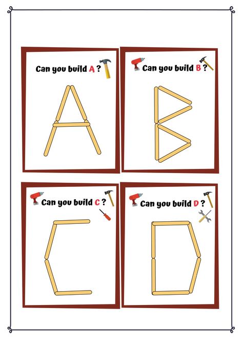 Popsicle Stick Alphabets - As Told By Mom Popsicle Alphabet Letters, Building Letters Preschool, Alphabet Popsicle Sticks Letters, Popsicle Stick Letters, Popsicle Stick Letters Free Printable, Popsicle Stick Crafts Preschool, Popsicle Stick Shapes, Popsicle Stick Activities, Stick Letters