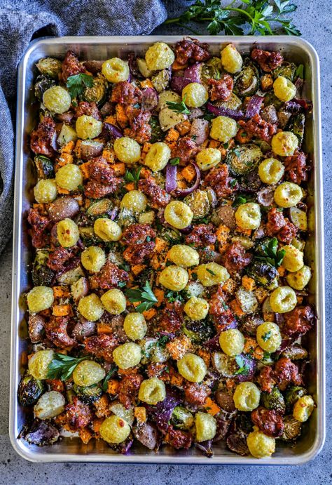 Italian Sausage and Gnocchi Sheet Pan Dinner Gnocchi Roasted Vegetables, Sausage And Squash Sheet Pan, Sheet Pan Sausage And Gnocchi, Sheet Pan Dinners Gnocchi, Sheet Pan Kabobs, Sheet Pan Pierogies And Sausage, Sheet Pan Gnocchi Recipes, Italian Sausage And Gnocchi Recipes, Sheet Pan Gnocchi And Vegetables