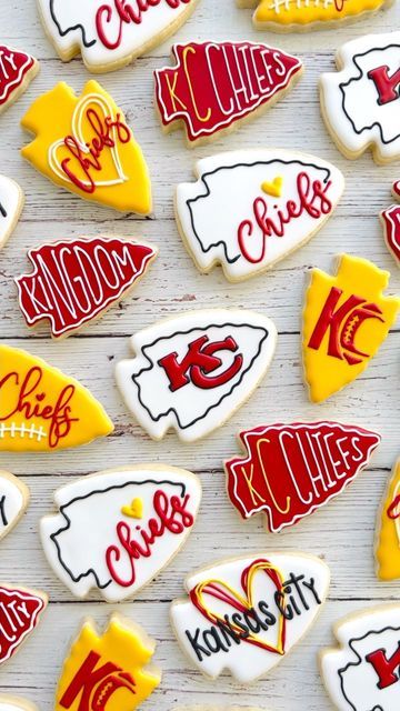 Cooling Rack Confections on Instagram: "Welcome to the Kingdom ❤️💛🏈" Kansas City Cookies Decorated, Kc Chiefs Cookies Decorated, Kansas City Chiefs Cookies Decorated, Chiefs Cookies Decorated, Kansas City Chiefs Cookies, Kansas City Chiefs Birthday Party Ideas, Chiefs Sugar Cookies, Kc Chiefs Cookies, Chiefs Super Bowl Party