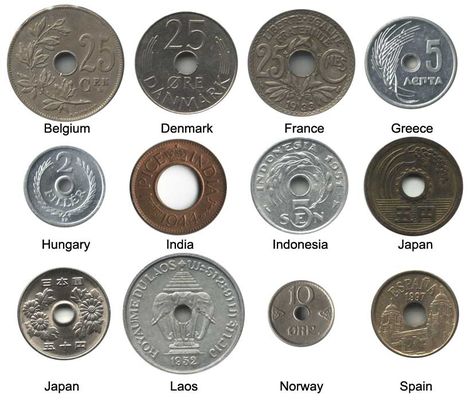 World Coin Collecting: Coins with Holes (Holed Coins) Ancient Indian Coins, Numismatic Coins, Old Coins Value, Rare Pennies, Foreign Currency, Foreign Coins, Sell Coins, Old Coins Worth Money, Euro Coins