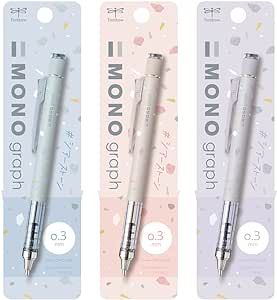 Tombow MONO DCD-332XAZ Mechanical Pencil, Monograph, 0.01 inches (0.3 mm), Shearstone Pattern, Assorted, Set of 3 Mechanical Pencil, Mechanical Pencils, Office Products, Pencil, Pattern