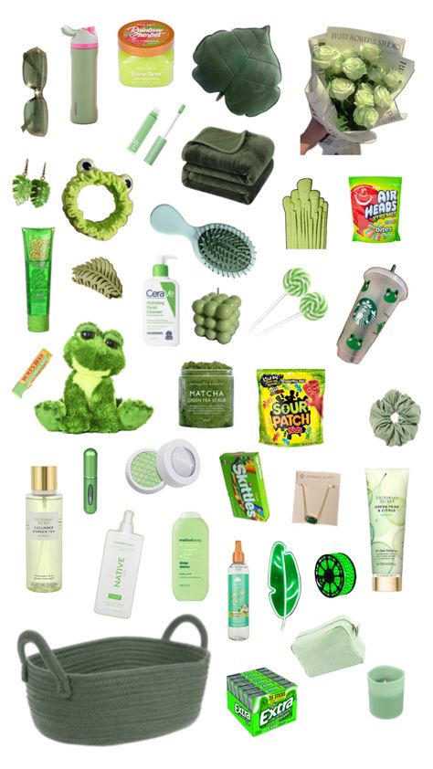 Lime Green Gift Basket Ideas, Mint Themed Gift Basket, Green Gift Ideas For Him, Pink And Green Gift Basket Ideas, Green Birthday Basket Ideas, Gift Basket Color Themed, Dark Green Gift Basket, Green Birthday Gift Baskets, Green Gift Basket Ideas For Him